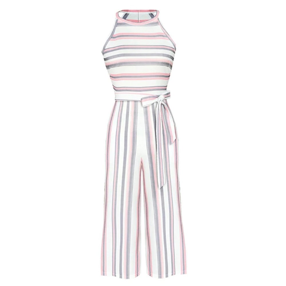 Italian Pink Stripe Jumpsuit with Pockets - Picture 9 of 16